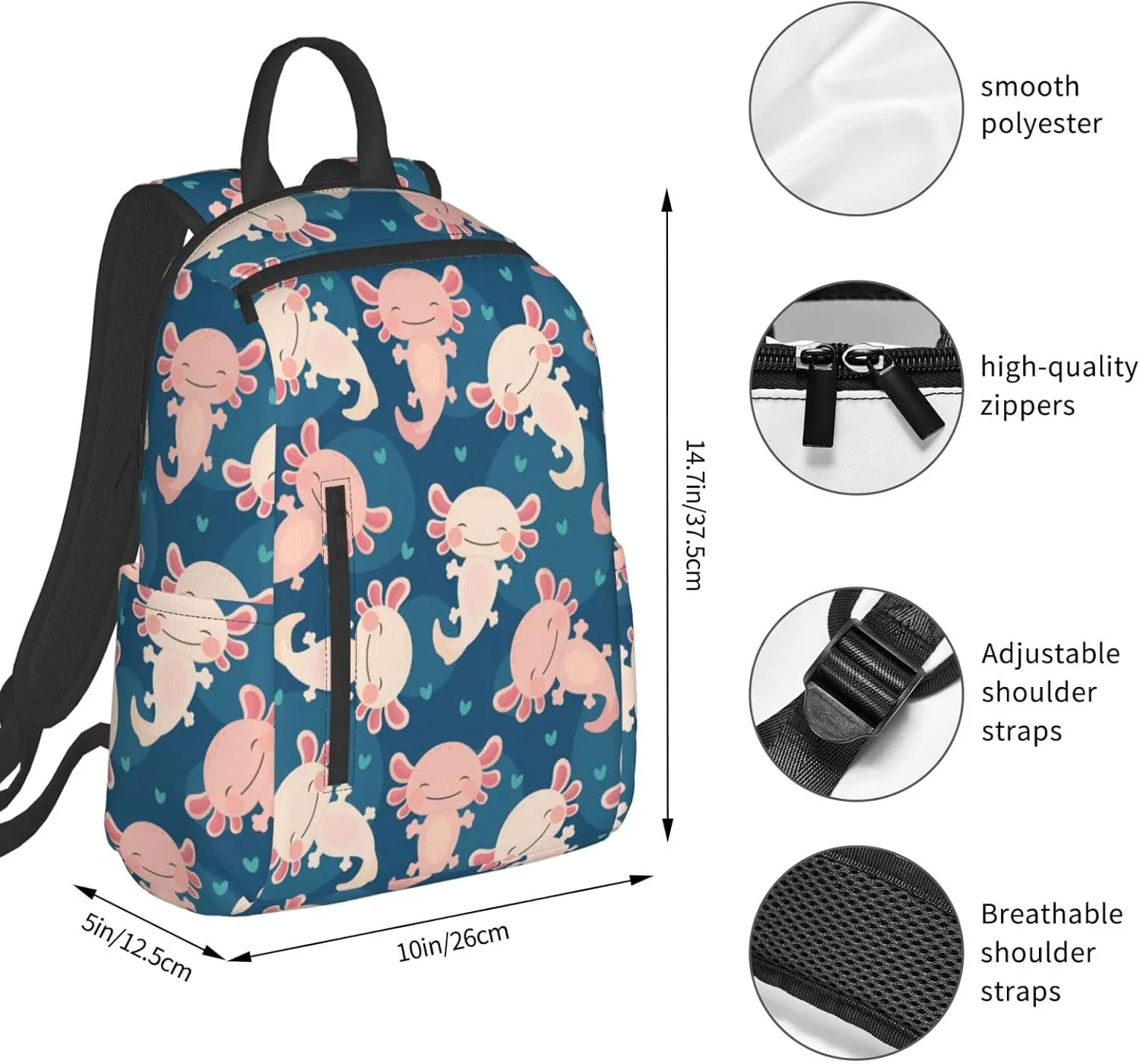 bassyil Axolotl Backpack Bookbag Laptop Backpacks Multipurpose Daypack For Boys Girls School Men Women Picnic Travel Hiking