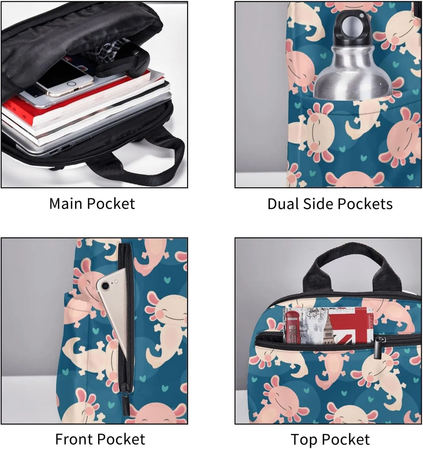 bassyil Axolotl Backpack Bookbag Laptop Backpacks Multipurpose Daypack For Boys Girls School Men Women Picnic Travel Hiking