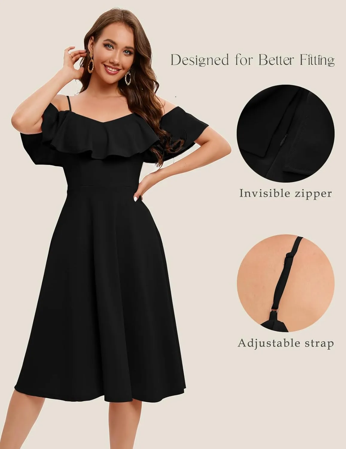 Bbonlinedress Womens Off Shoulder Summer Wedding Guest Dress Formal Cocktail Prom Graduation Homecoming A-line Midi Dress