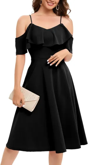 Bbonlinedress Womens Off Shoulder Summer Wedding Guest Dress Formal Cocktail Prom Graduation Homecoming A-line Midi Dress
