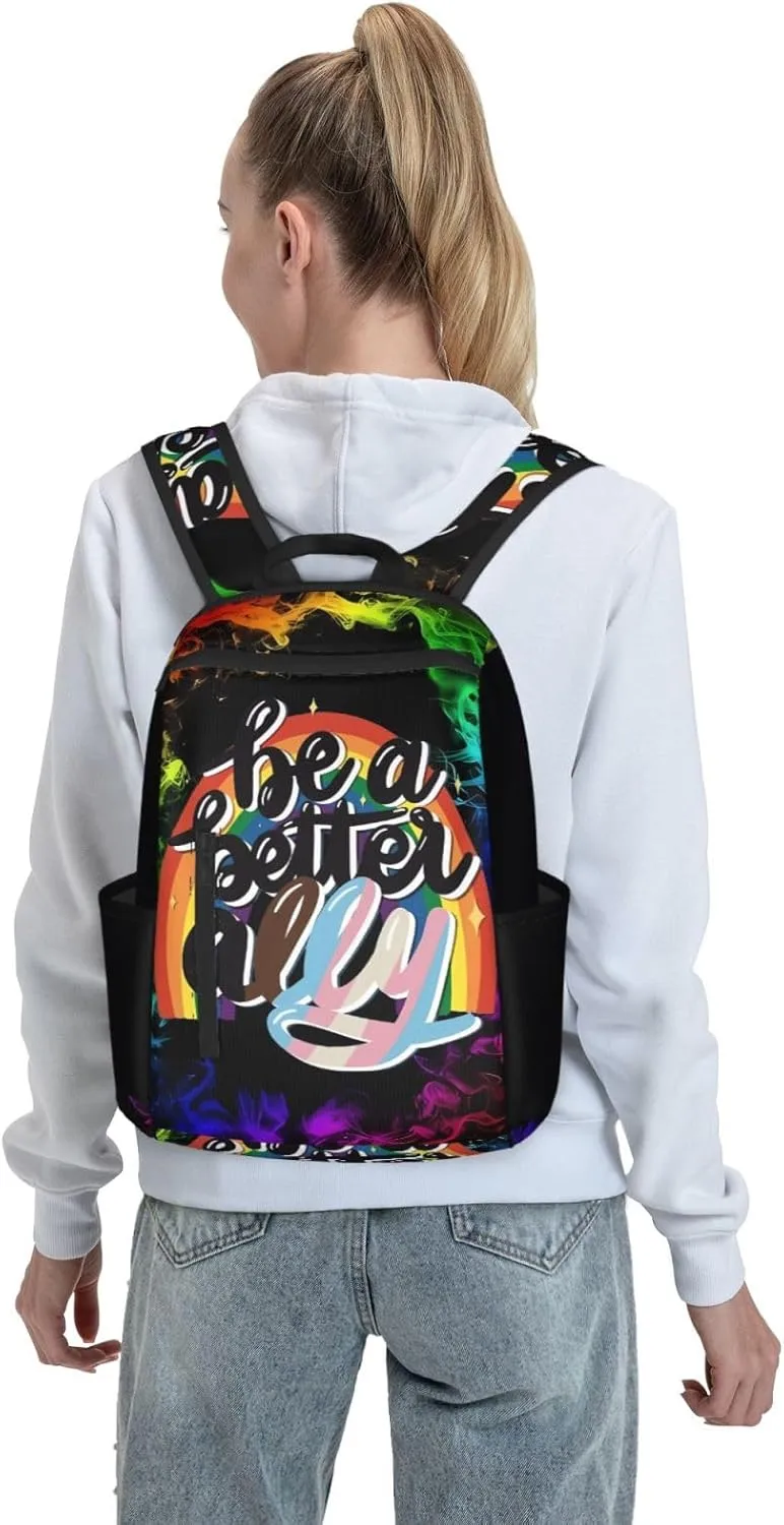 Be A Better Ally LGBT Rainbow Gay Pride Travel Laptop Backpack Casual Backpacks Double Shoulder Daypack Notebook Rucksack Work Bags Sports Bag for Hiking Camping Beach