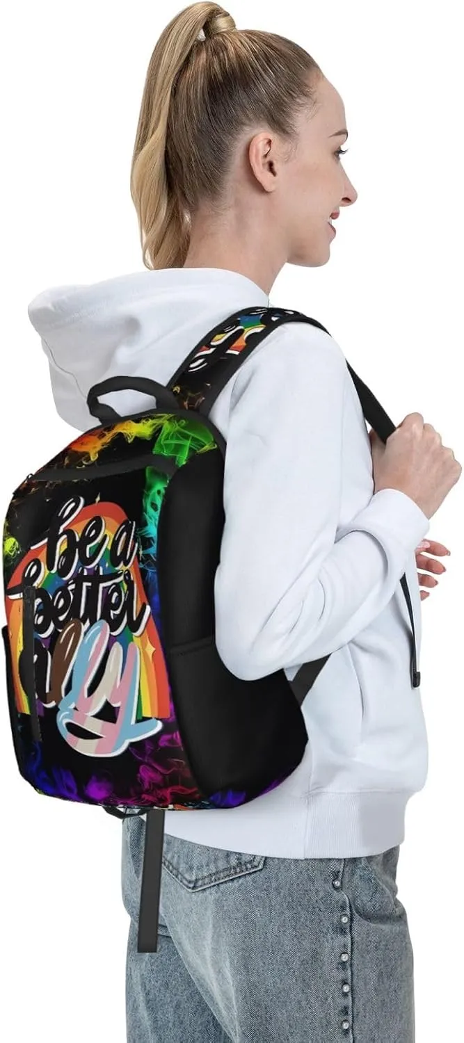 Be A Better Ally LGBT Rainbow Gay Pride Travel Laptop Backpack Casual Backpacks Double Shoulder Daypack Notebook Rucksack Work Bags Sports Bag for Hiking Camping Beach
