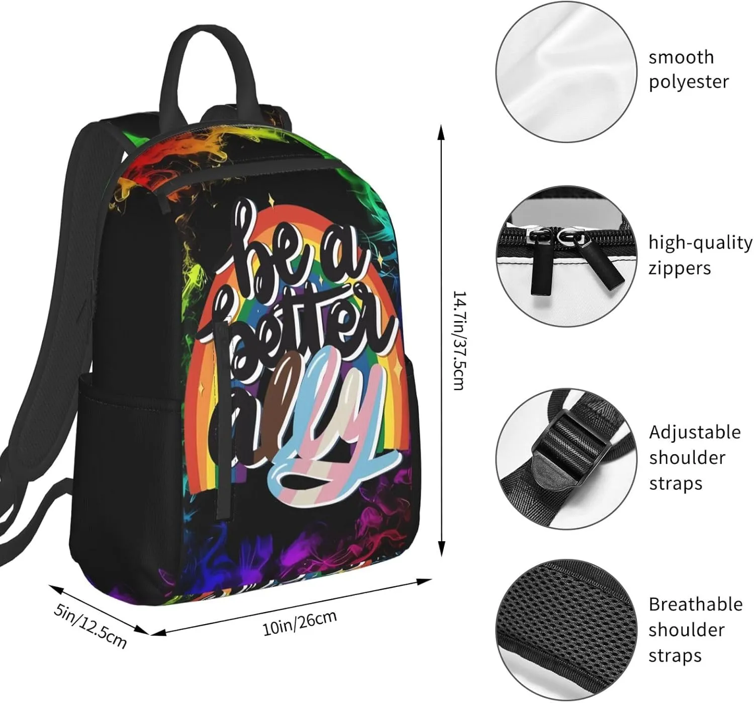 Be A Better Ally LGBT Rainbow Gay Pride Travel Laptop Backpack Casual Backpacks Double Shoulder Daypack Notebook Rucksack Work Bags Sports Bag for Hiking Camping Beach