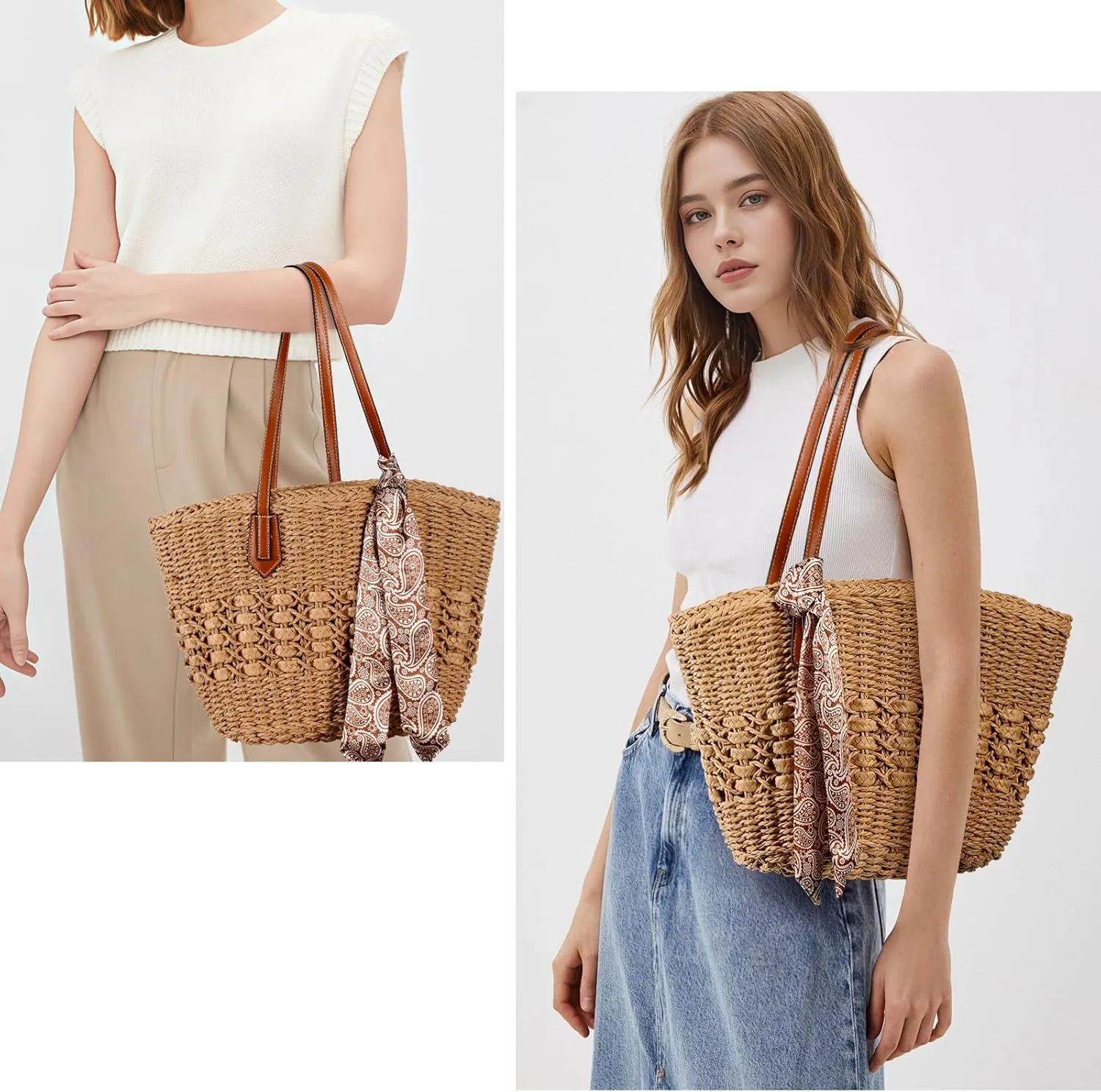 Beach Bags for Women, Summer Straw Bag, Woven Straw Beach Tote Bag Shoulder Handbags