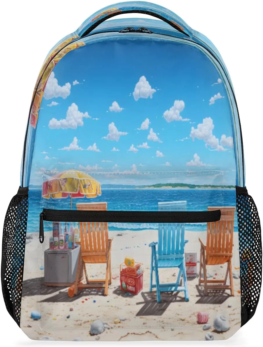 Beach Lounger Drinks Backpack, Laptop Daypack Bag Large Capacity Lightweight Waterproof Schoolbag Adjustable Shoulder Strap 16 Inch for Office Travel Hiking Camping