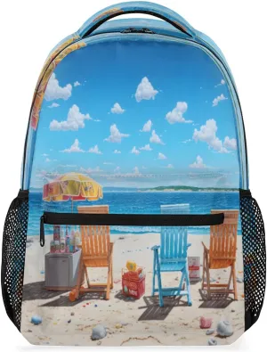 Beach Lounger Drinks Backpack, Laptop Daypack Bag Large Capacity Lightweight Waterproof Schoolbag Adjustable Shoulder Strap 16 Inch for Office Travel Hiking Camping