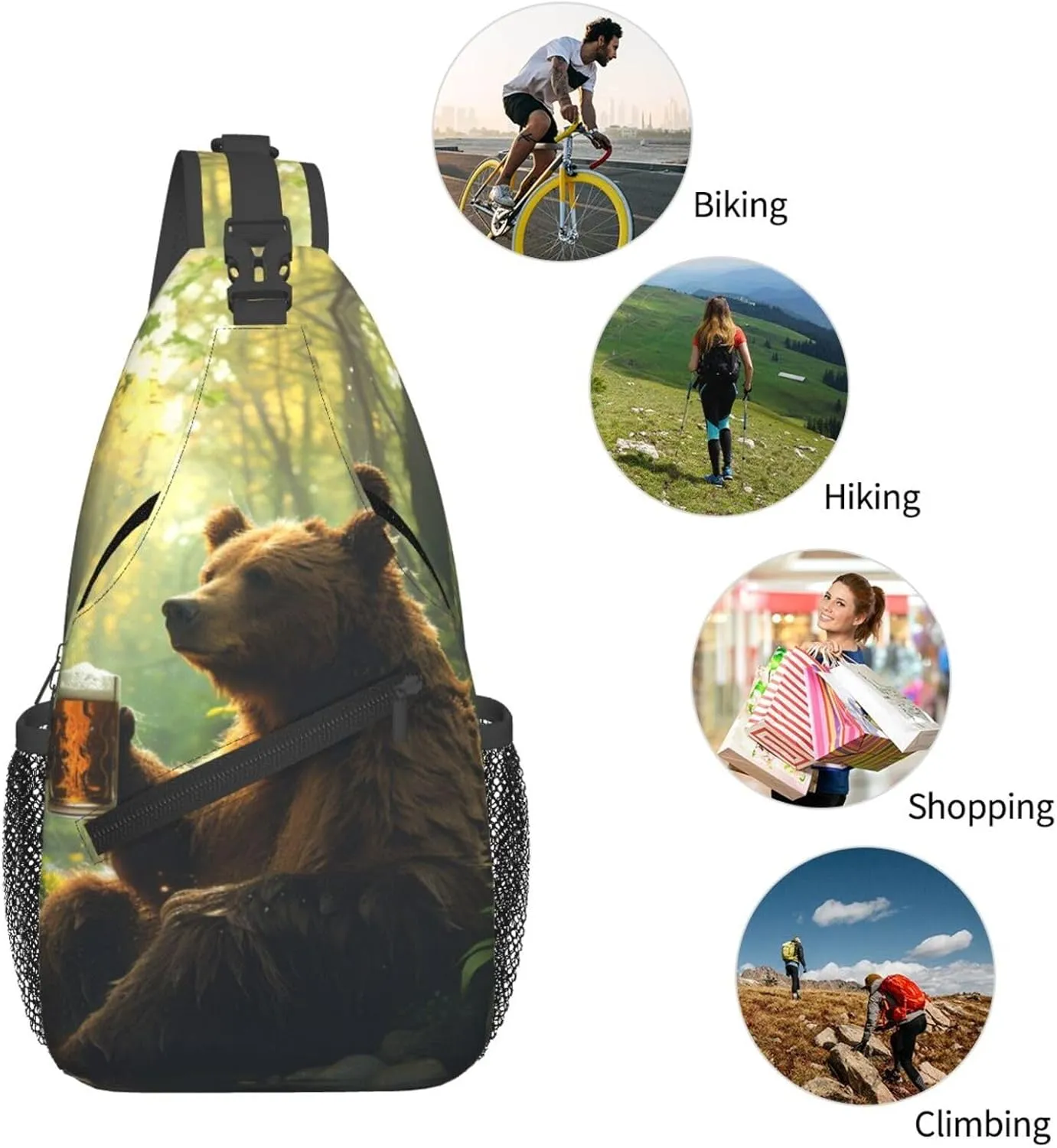 Bear Holding A Beer Mug Sling Backpack Small Crossbody Shoulder Bag Sling Bag Chest Bag Travel Hiking Casual Sport Daypack For Women Men
