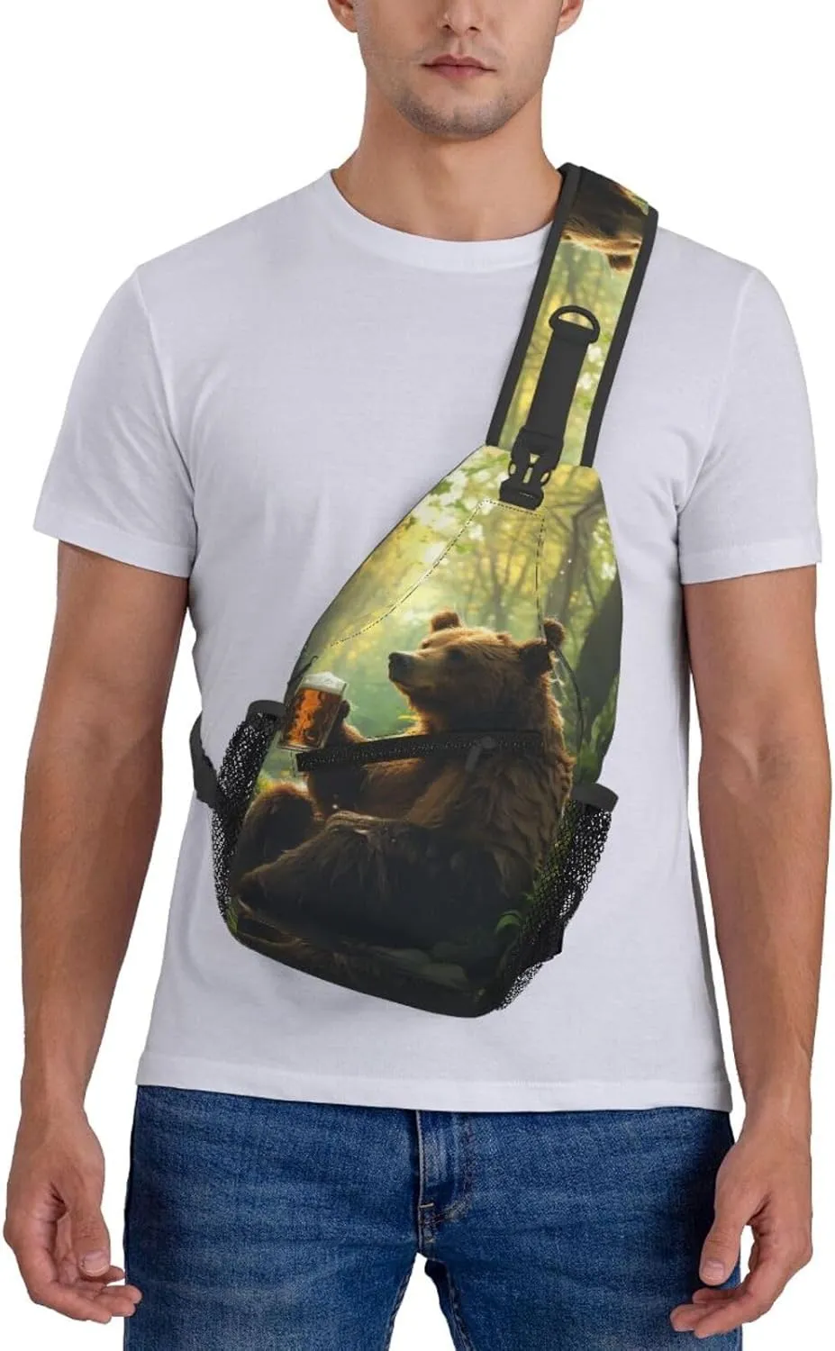 Bear Holding A Beer Mug Sling Backpack Small Crossbody Shoulder Bag Sling Bag Chest Bag Travel Hiking Casual Sport Daypack For Women Men