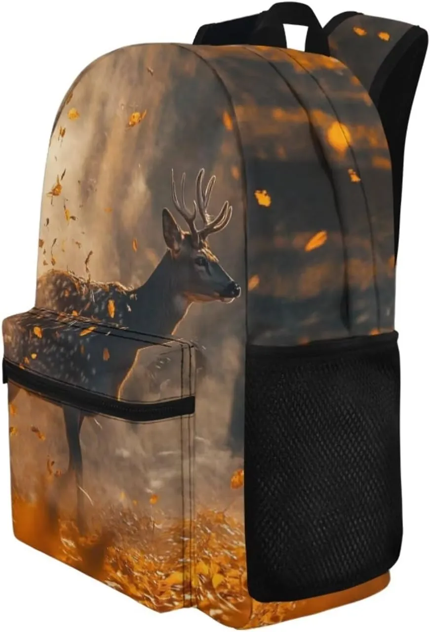 Beauty Collector Deer Fall Leaves Girls School Backpacks 17" Large Capacity Bookbag for Travel