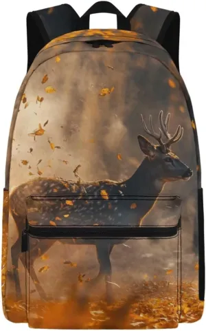 Beauty Collector Deer Fall Leaves Girls School Backpacks 17" Large Capacity Bookbag for Travel