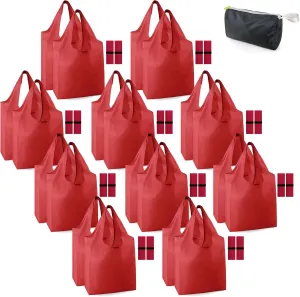 BeeGreen Red Reusable Grocery Bags with Elastic Band Reusable Shopping Bags Bulk 50LBS X-Large Foldable-Machine Washable-Heavy Duty 20 Pieces