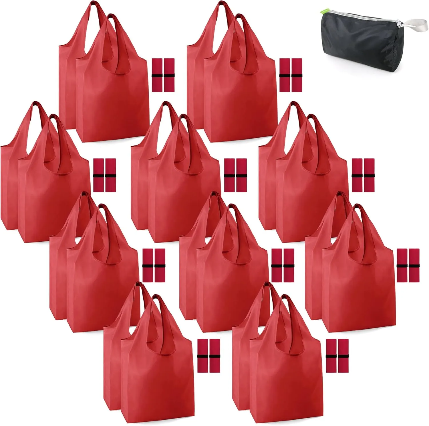 BeeGreen Red Reusable Grocery Bags with Elastic Band Reusable Shopping Bags Bulk 50LBS X-Large Foldable-Machine Washable-Heavy Duty 20 Pieces