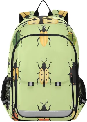 Beetles Green Backpack Kids School Bag Lightweight Laptop Backpack Elementary Capacity Student Bookbags for Travel Daypack with Reflective Stripes