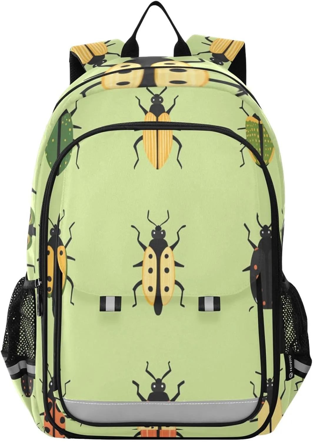 Beetles Green Backpack Kids School Bag Lightweight Laptop Backpack Elementary Capacity Student Bookbags for Travel Daypack with Reflective Stripes