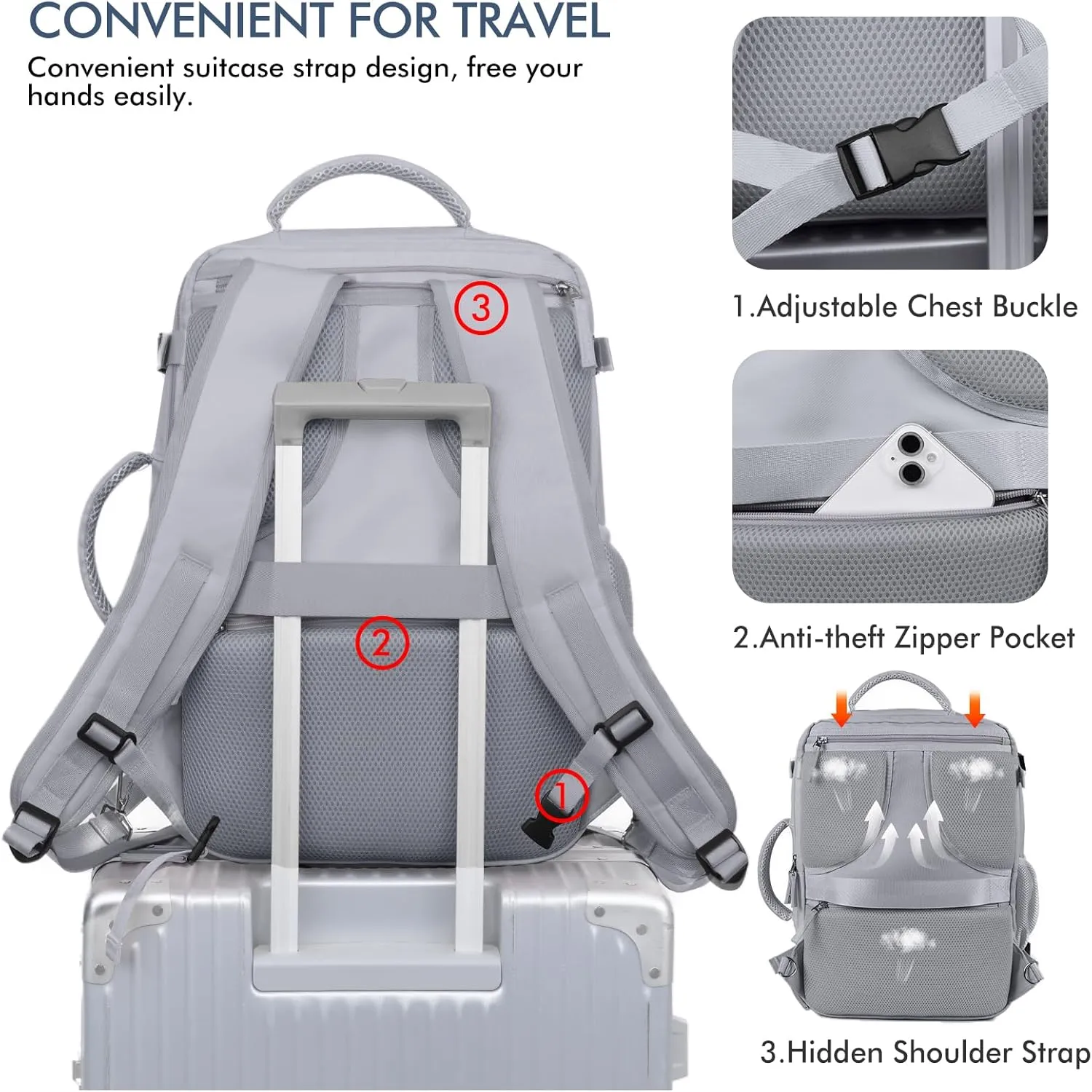 Beraliy Large Travel Backpack, Ailrline Approved Personal Item Bag, 17.3 Inch Laptop Backpack, 40L Carry On Travel Bag, Hiking Backpack, Casual Backpack, Dark Grey
