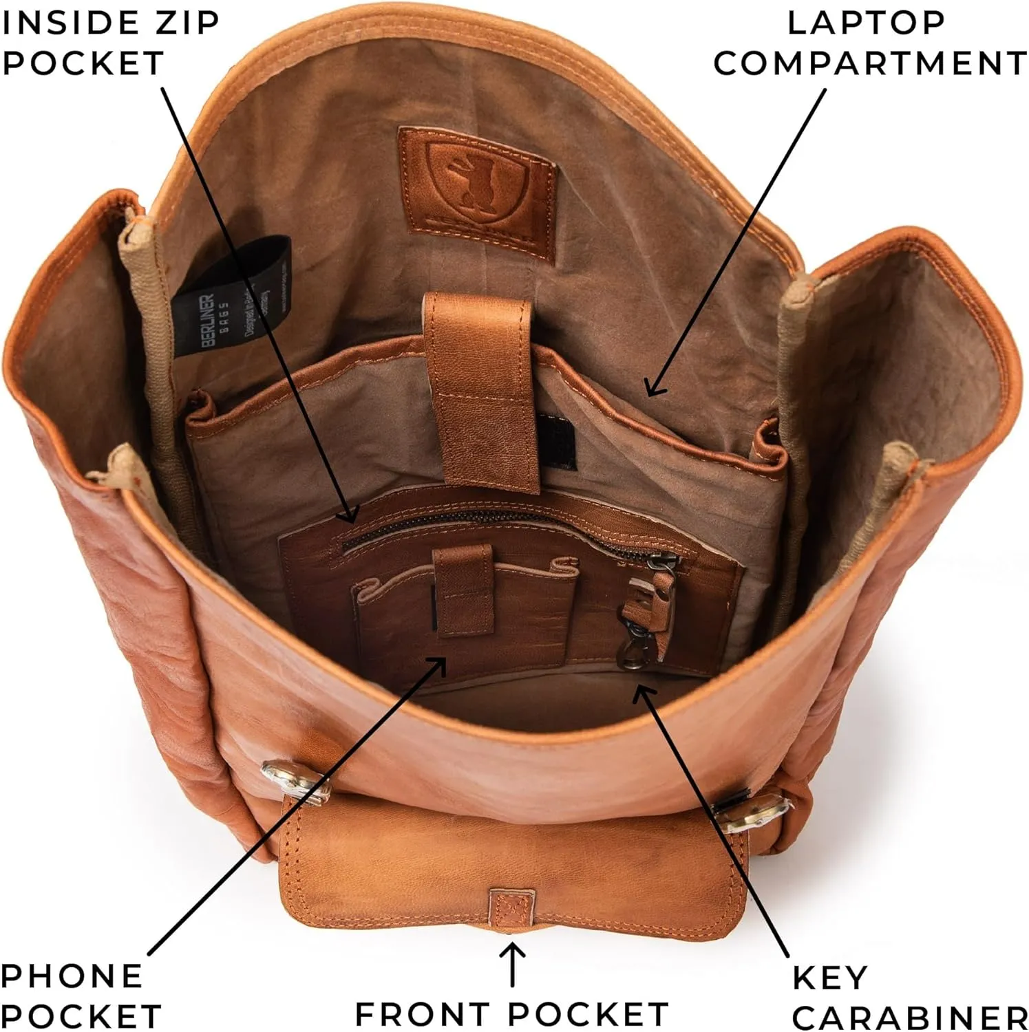 BERLINER BAGS Vintage Genuine Leather Backpack Leeds, Travel Backpack, Laptop Backpack for Women and Men