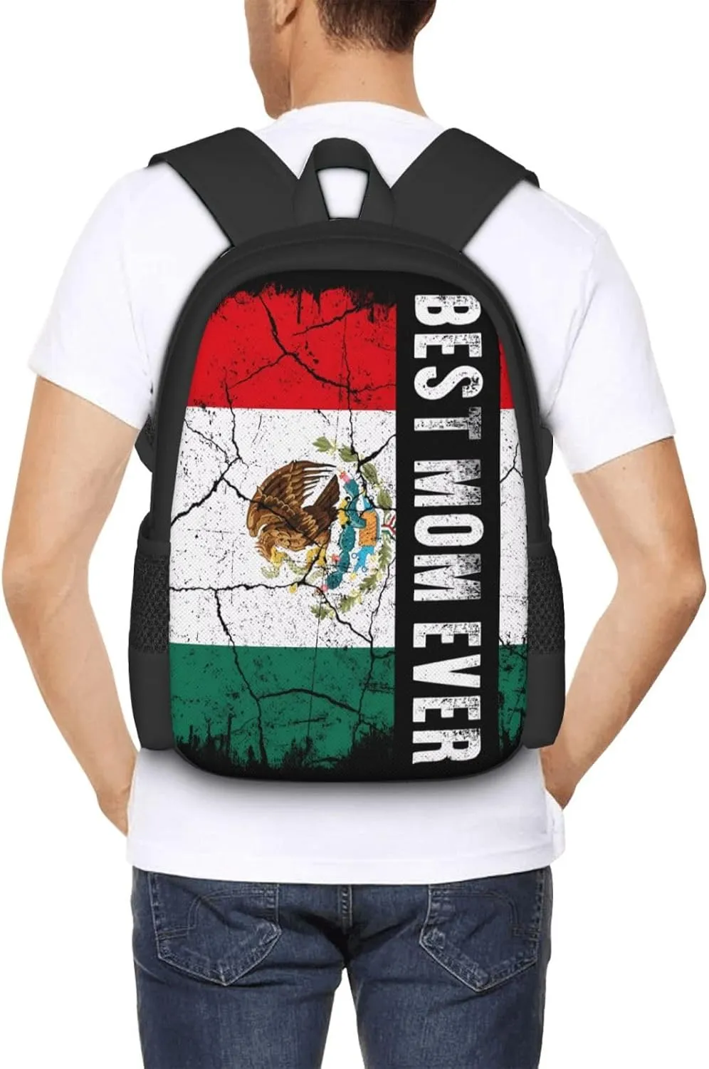 Best Mexican Mom Ever Mexico Flag Casual Backpacks Large Capacity Backpack Laptop Rucksack Sport Daypack Commuter Bags with Adjustable Strap for Traveling Camping