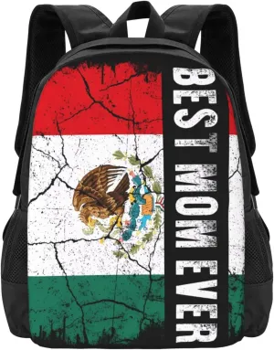 Best Mexican Mom Ever Mexico Flag Casual Backpacks Large Capacity Backpack Laptop Rucksack Sport Daypack Commuter Bags with Adjustable Strap for Traveling Camping