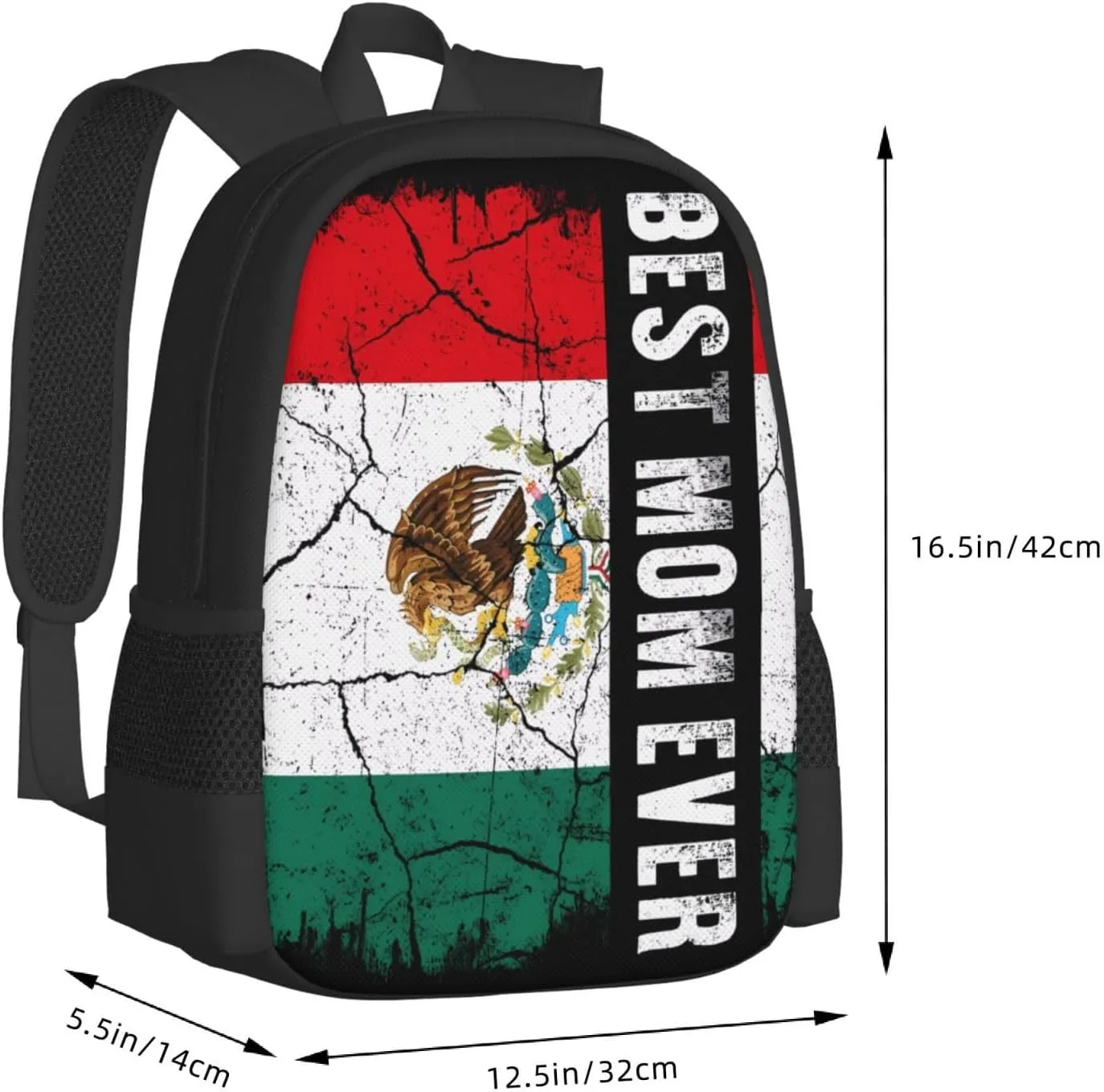 Best Mexican Mom Ever Mexico Flag Casual Backpacks Large Capacity Backpack Laptop Rucksack Sport Daypack Commuter Bags with Adjustable Strap for Traveling Camping