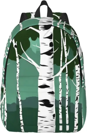 Birch Trees Print Stylish Canvas Backpack,Travel Backpack With Pockets,For Hiking And Daily Use