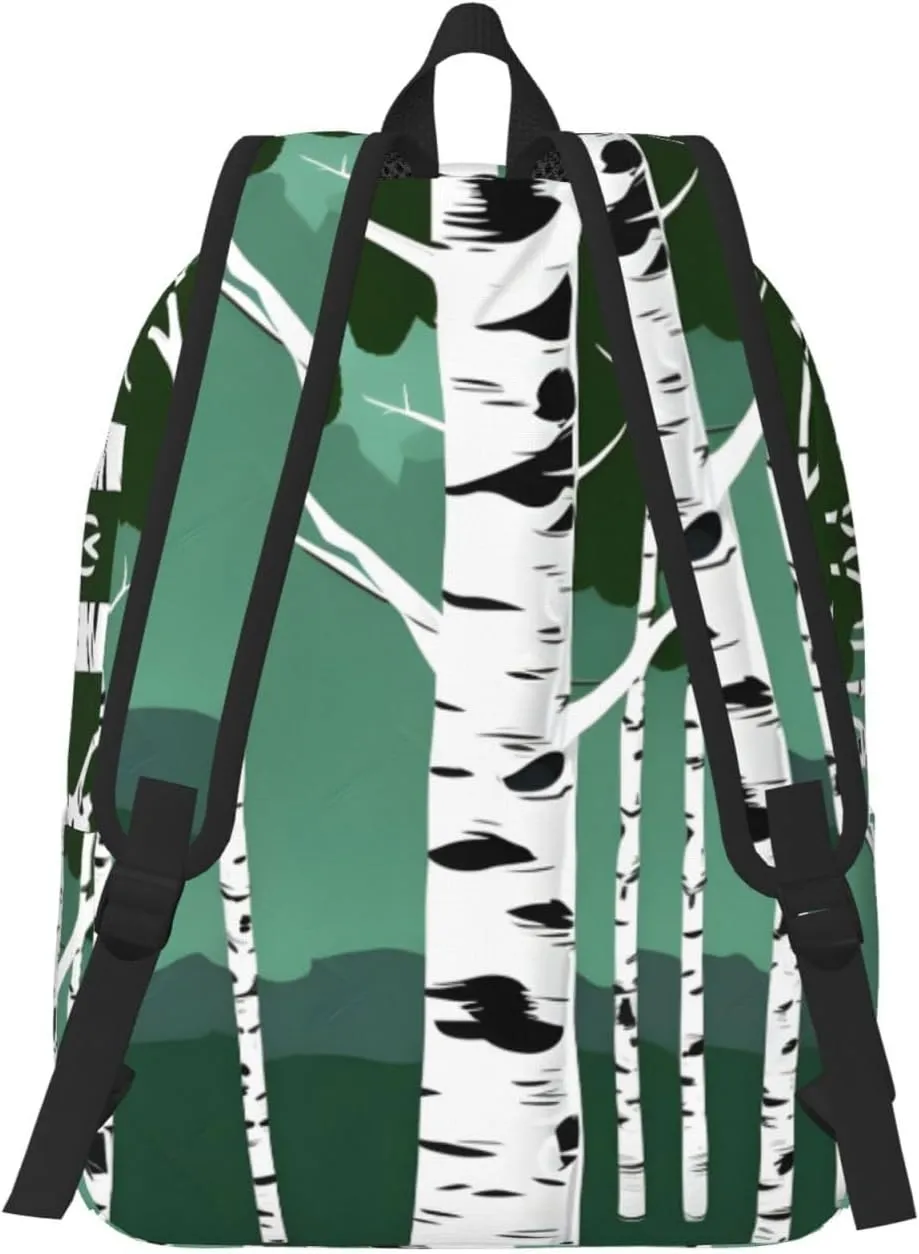Birch Trees Print Stylish Canvas Backpack,Travel Backpack With Pockets,For Hiking And Daily Use