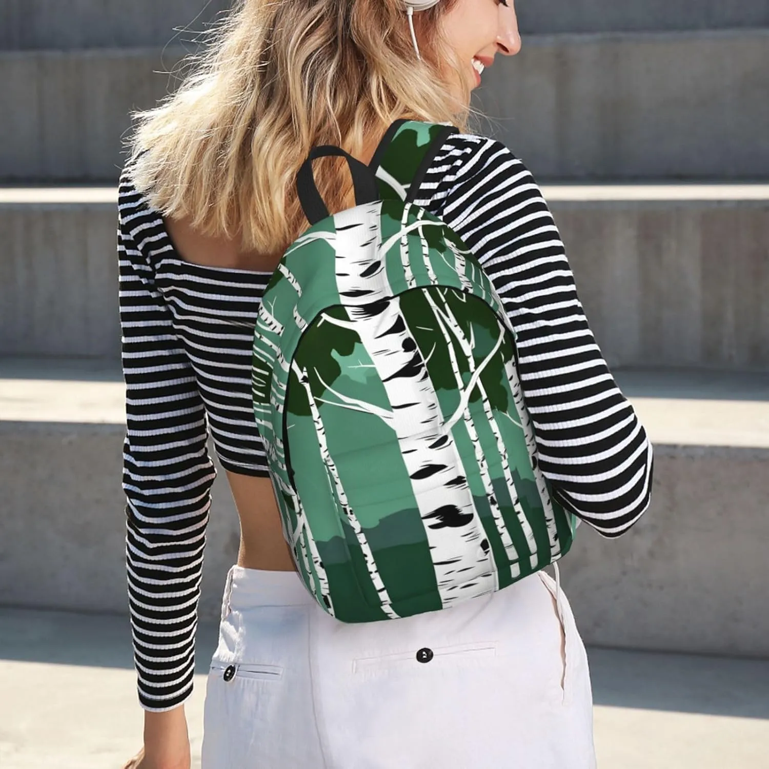 Birch Trees Print Stylish Canvas Backpack,Travel Backpack With Pockets,For Hiking And Daily Use