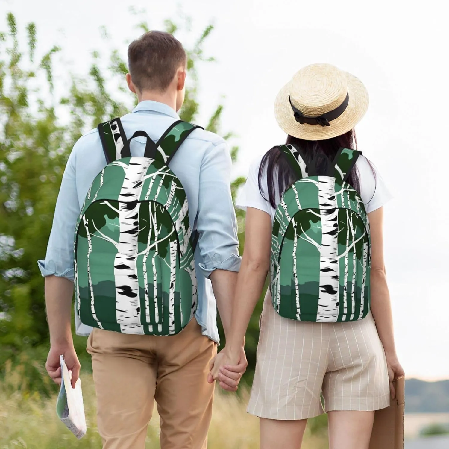 Birch Trees Print Stylish Canvas Backpack,Travel Backpack With Pockets,For Hiking And Daily Use