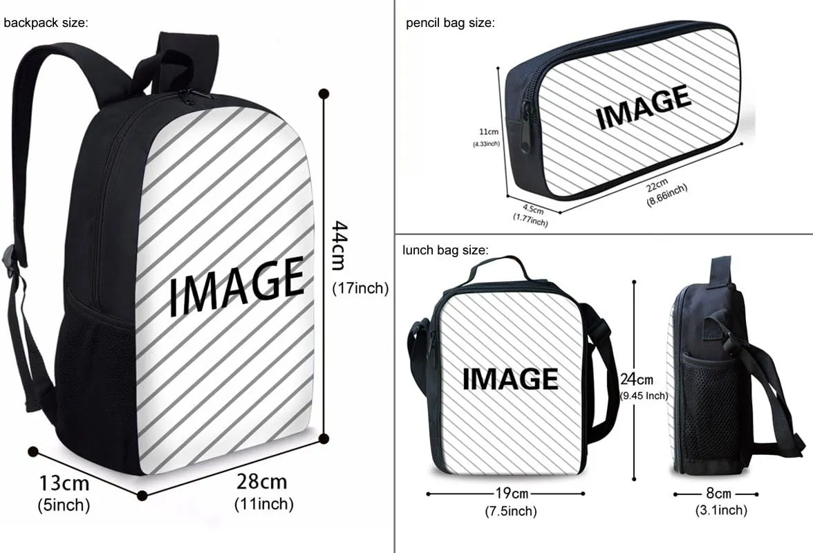 Biyejit Kid's School Bag Set Included Shoulder Bagpack Lunch Tote Bags Pen Holder Organizer 3 Piece