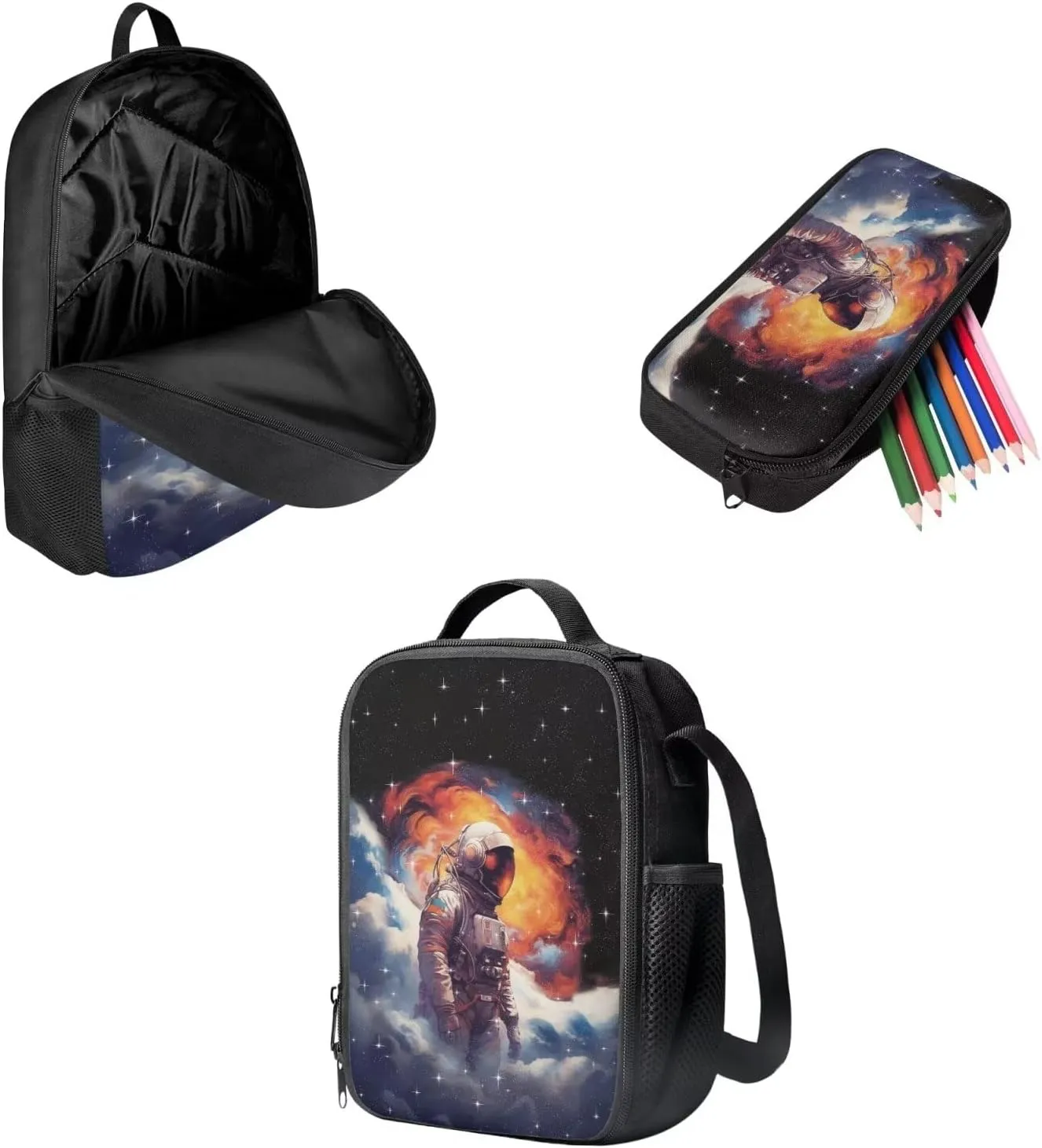 Biyejit Kid's School Bag Set Included Shoulder Bagpack Lunch Tote Bags Pen Holder Organizer 3 Piece