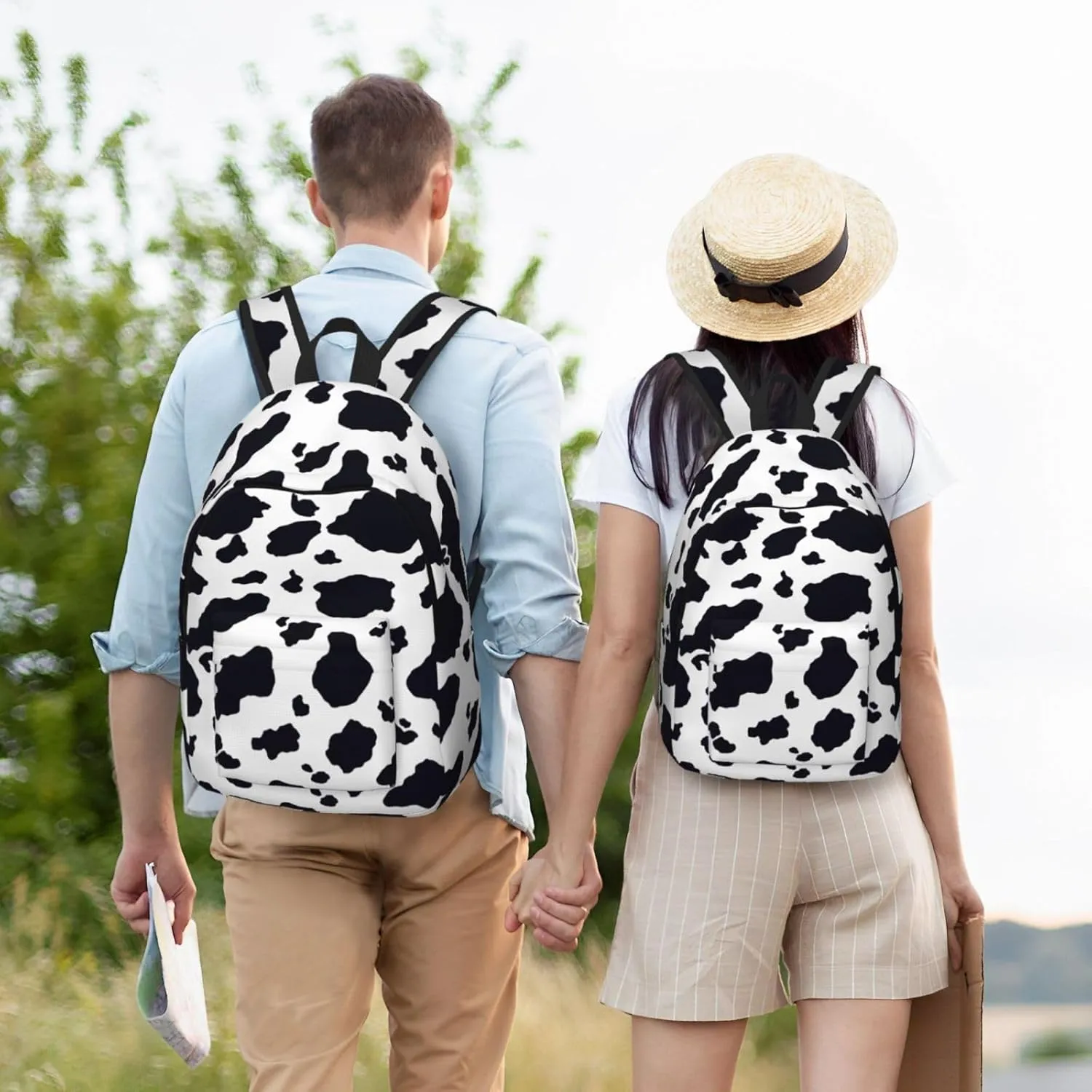 Black & White Cow Print Canvas casual lightweight backpack