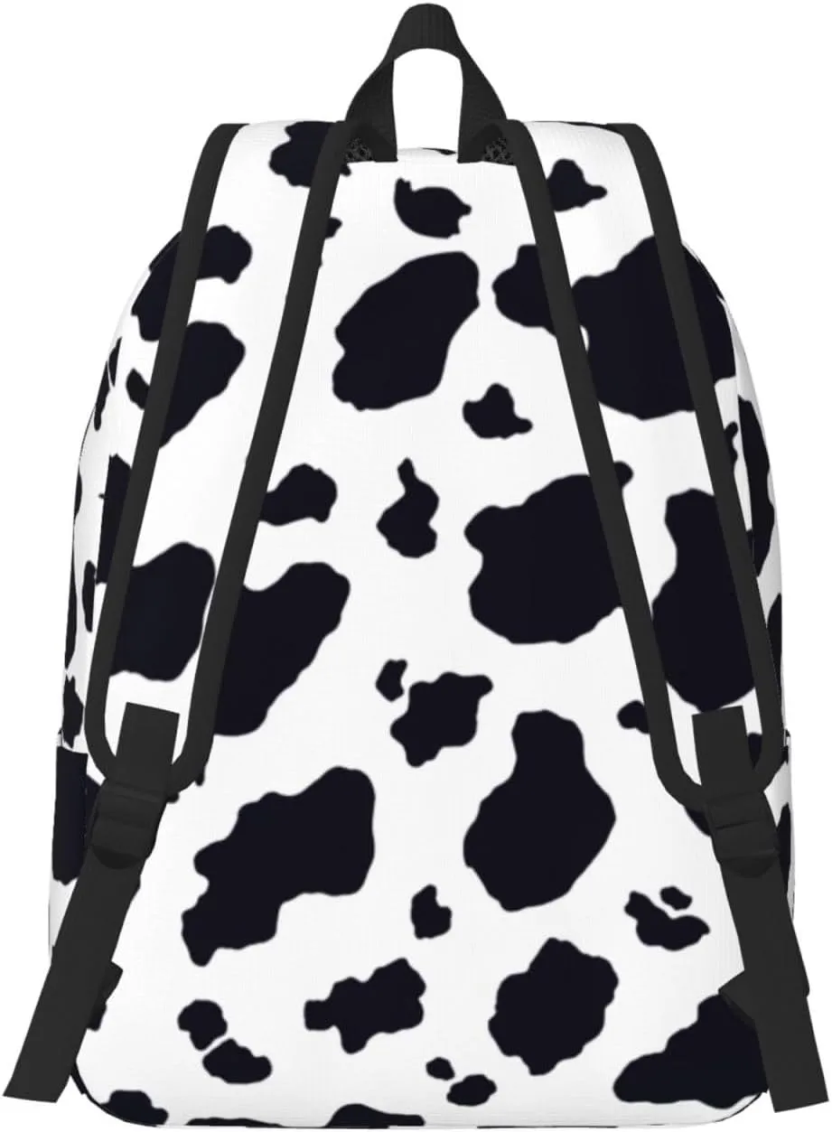 Black & White Cow Print Canvas casual lightweight backpack