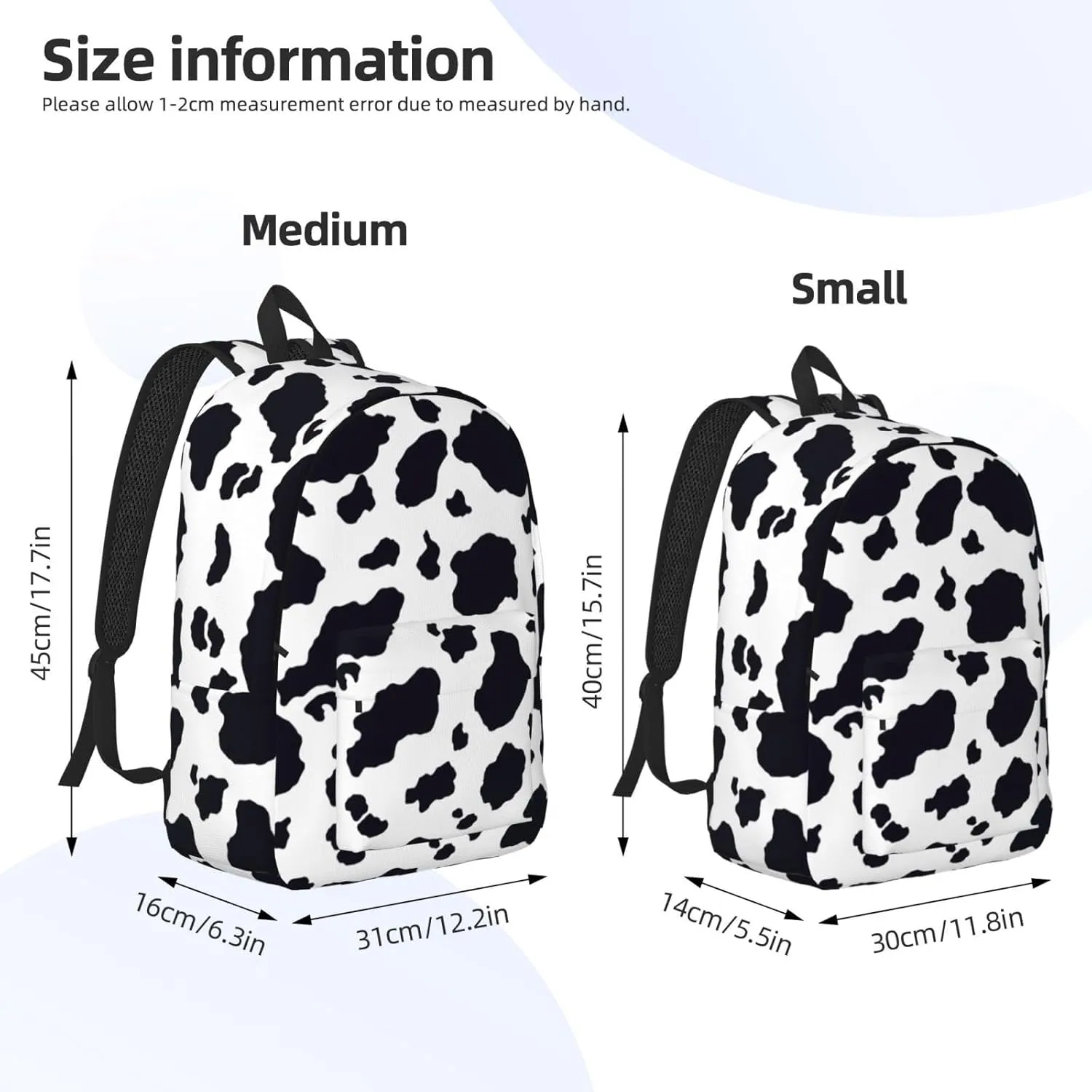 Black & White Cow Print Canvas casual lightweight backpack