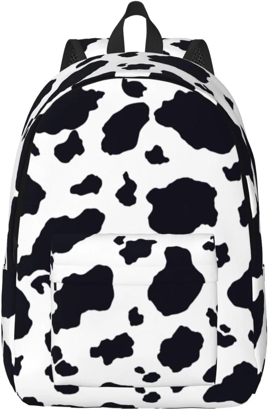 Black & White Cow Print Canvas casual lightweight backpack