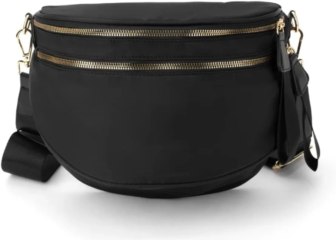 Black and White Checkered Crossbody Bum Bag, Spacious Design for Essentials Plus Size Friendly Strap 55"