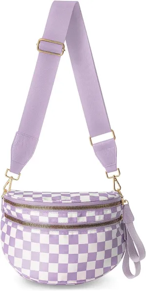 Black and White Checkered Crossbody Bum Bag, Spacious Design for Essentials Plus Size Friendly Strap 55"