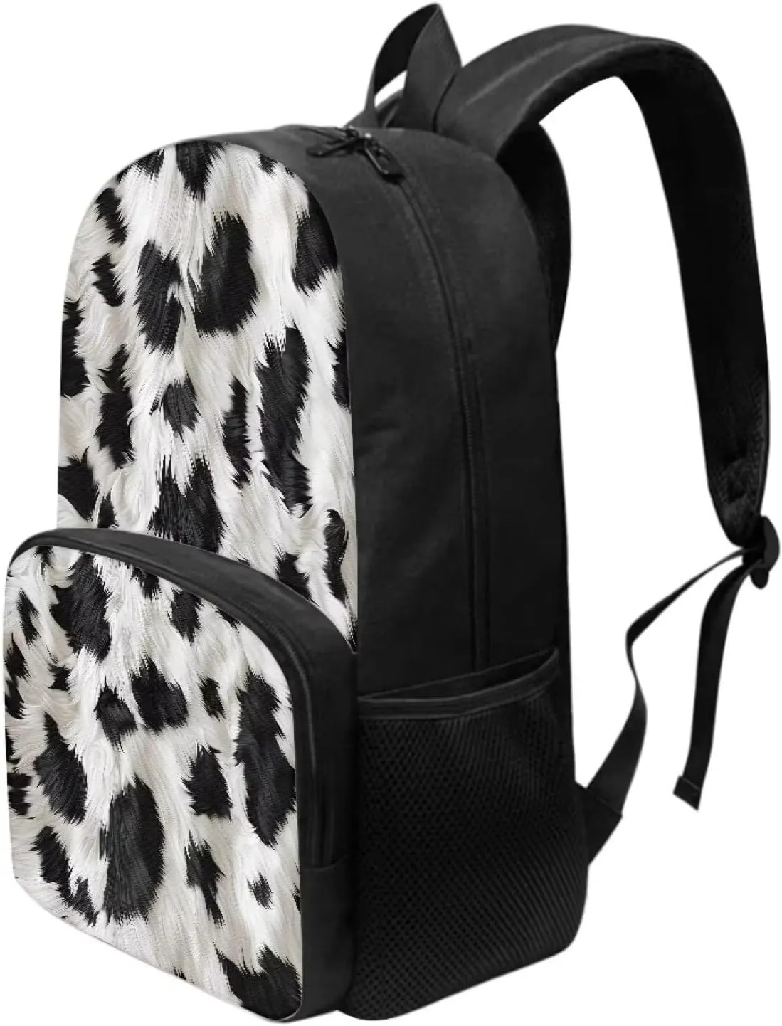 Black and White Cow Print Kids School Backpack Girls Schoolbag Primary Schoolbag Large Children's Schoolbag Lightweight Zipper Schoolbag with Front Compartment Children's Gift