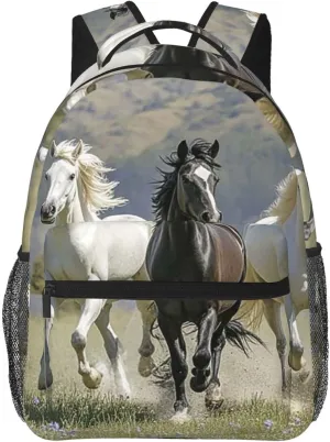 Black and White Horses Running3 Backpack for Men Women Casual Daypack Laptop Backpack Computer Bag Travel Laptop Bag