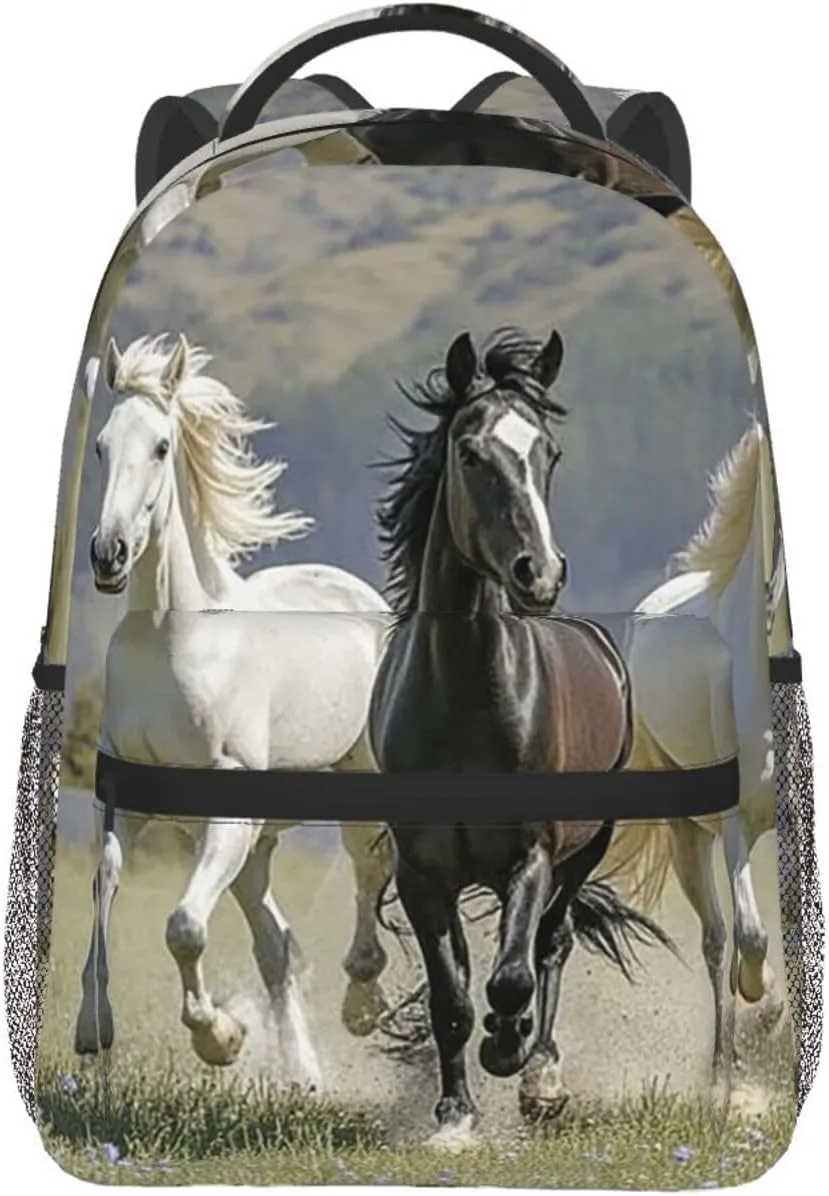 Black and White Horses Running3 Backpack for Men Women Casual Daypack Laptop Backpack Computer Bag Travel Laptop Bag