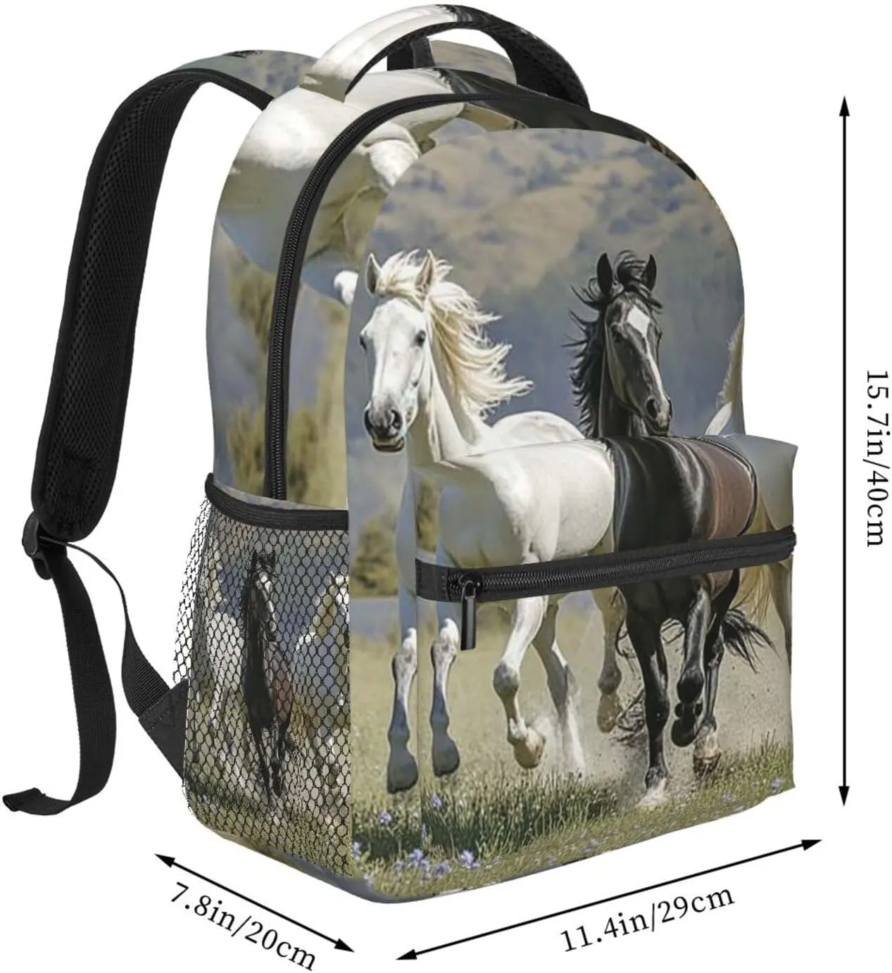 Black and White Horses Running3 Backpack for Men Women Casual Daypack Laptop Backpack Computer Bag Travel Laptop Bag