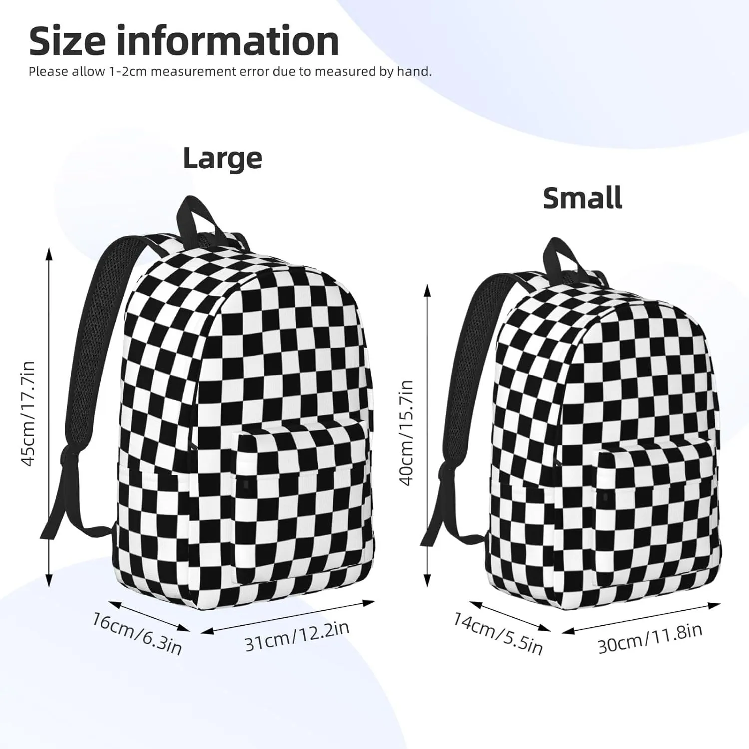 Black And White Simple Checkered Backpack for Girls Boys Women Lightweight Canvas Bookbag Casual Daypack for Travel Outdoor Camping, 17 Inch