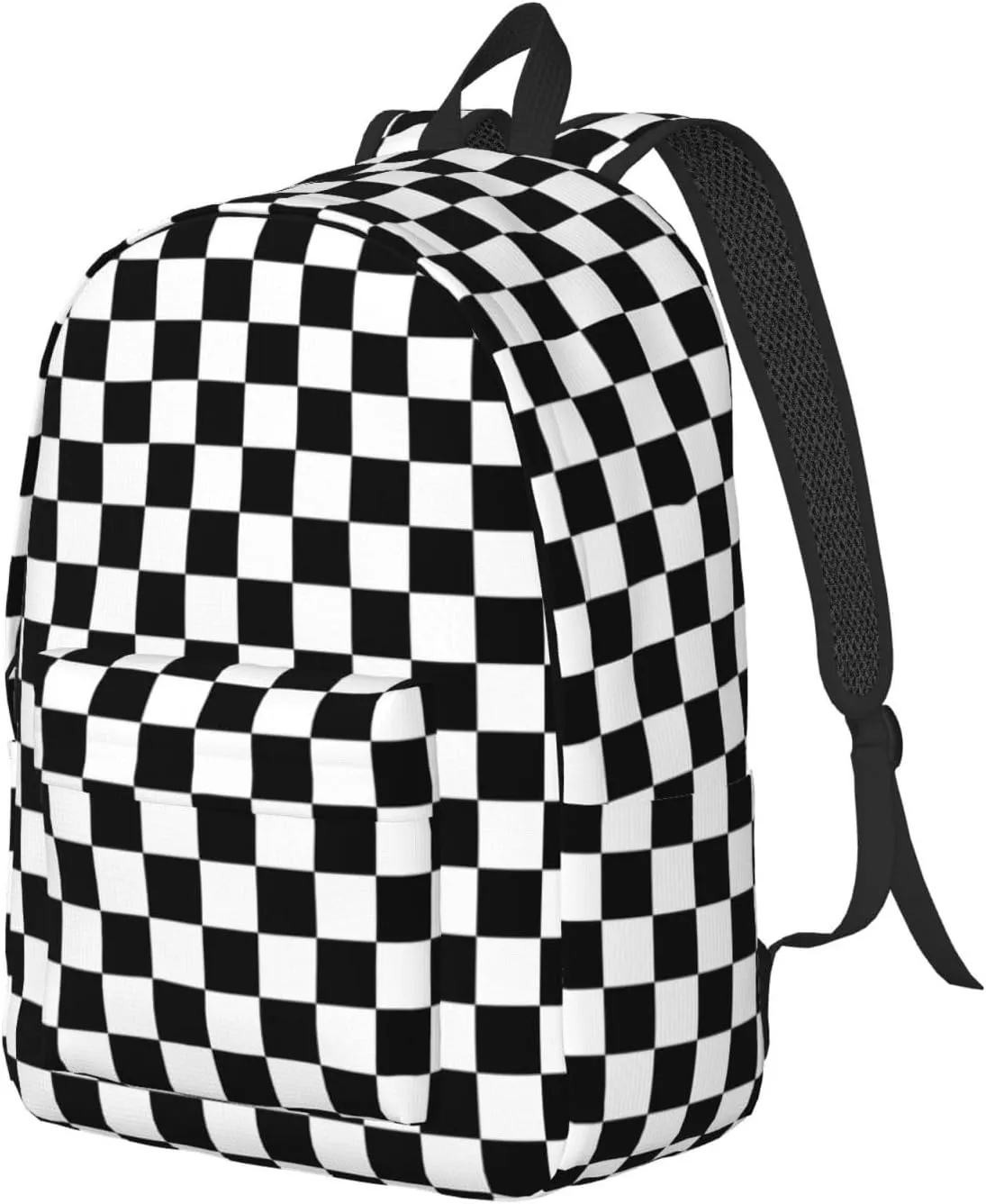 Black And White Simple Checkered Backpack for Girls Boys Women Lightweight Canvas Bookbag Casual Daypack for Travel Outdoor Camping, 17 Inch