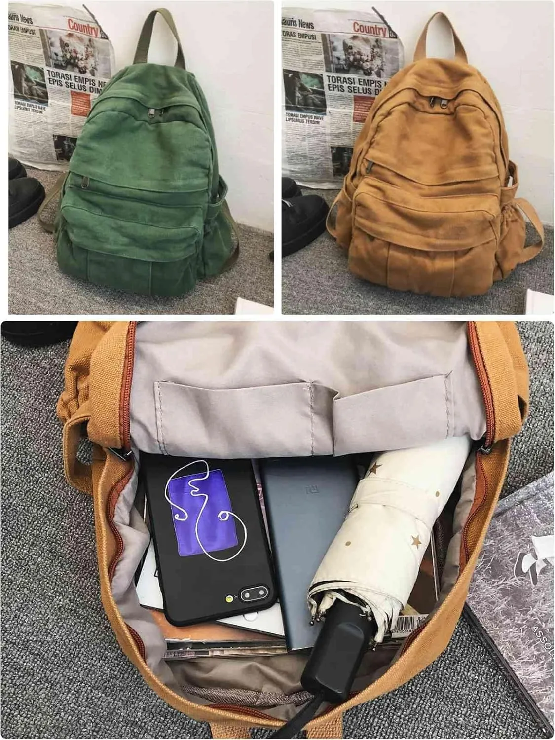 Black Canvas Backpack for Women & Men Retro Aesthetic Rucksack Basic Backpack for High School/College Students Travel Laptop Bag
