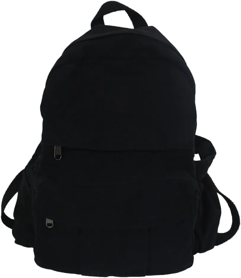 Black Canvas Backpack for Women & Men Retro Aesthetic Rucksack Basic Backpack for High School/College Students Travel Laptop Bag