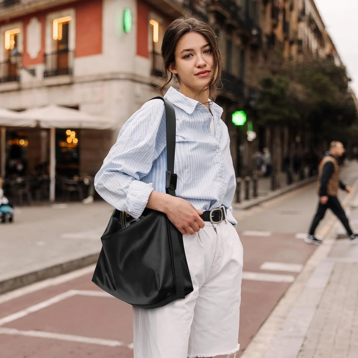 Black Crossbody Bag for Women Men with Adjustable Strap PU Leather Shoulder Hobo Purse Bag 20810