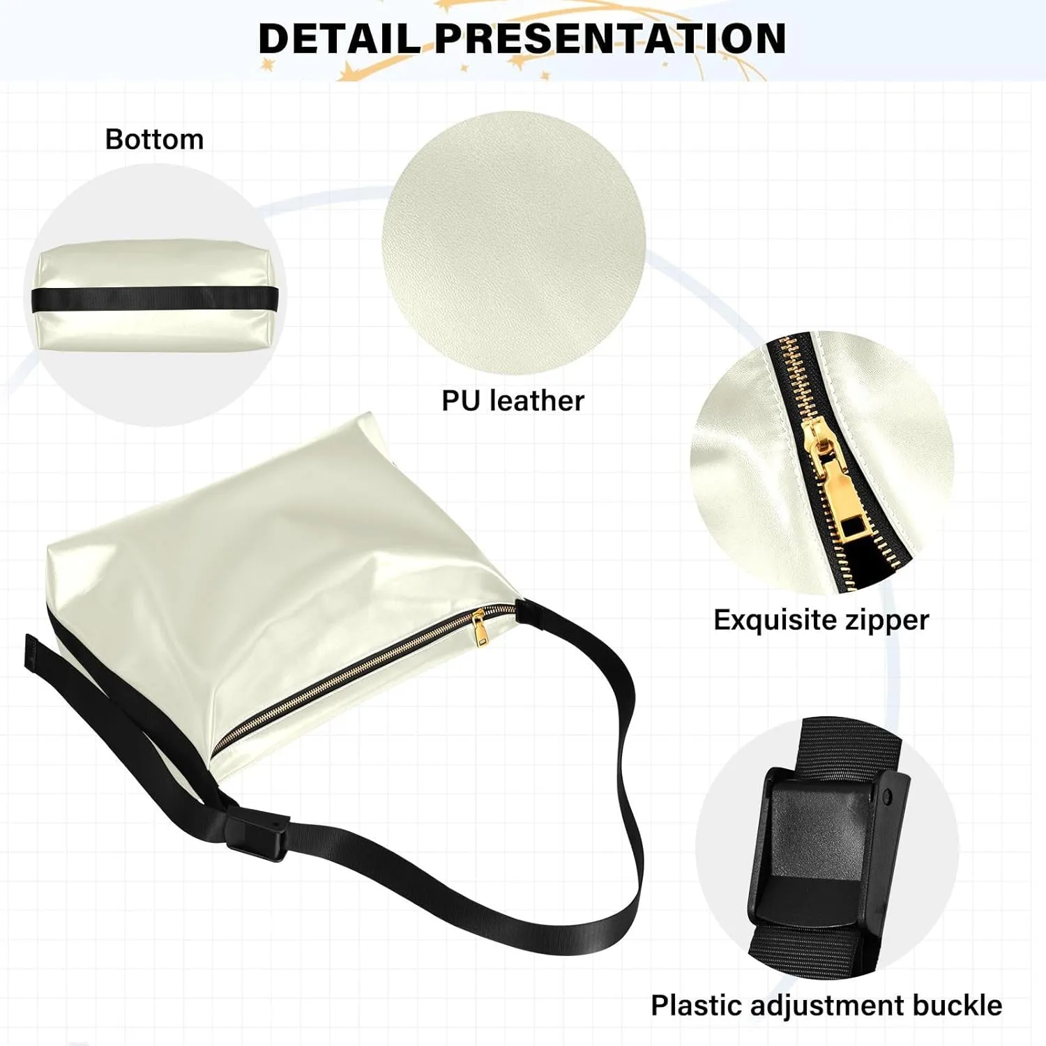 Black Crossbody Bag for Women Men with Adjustable Strap PU Leather Shoulder Hobo Purse Bag 20810