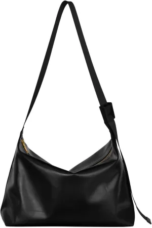 Black Crossbody Bag for Women Men with Adjustable Strap PU Leather Shoulder Hobo Purse Bag 20810