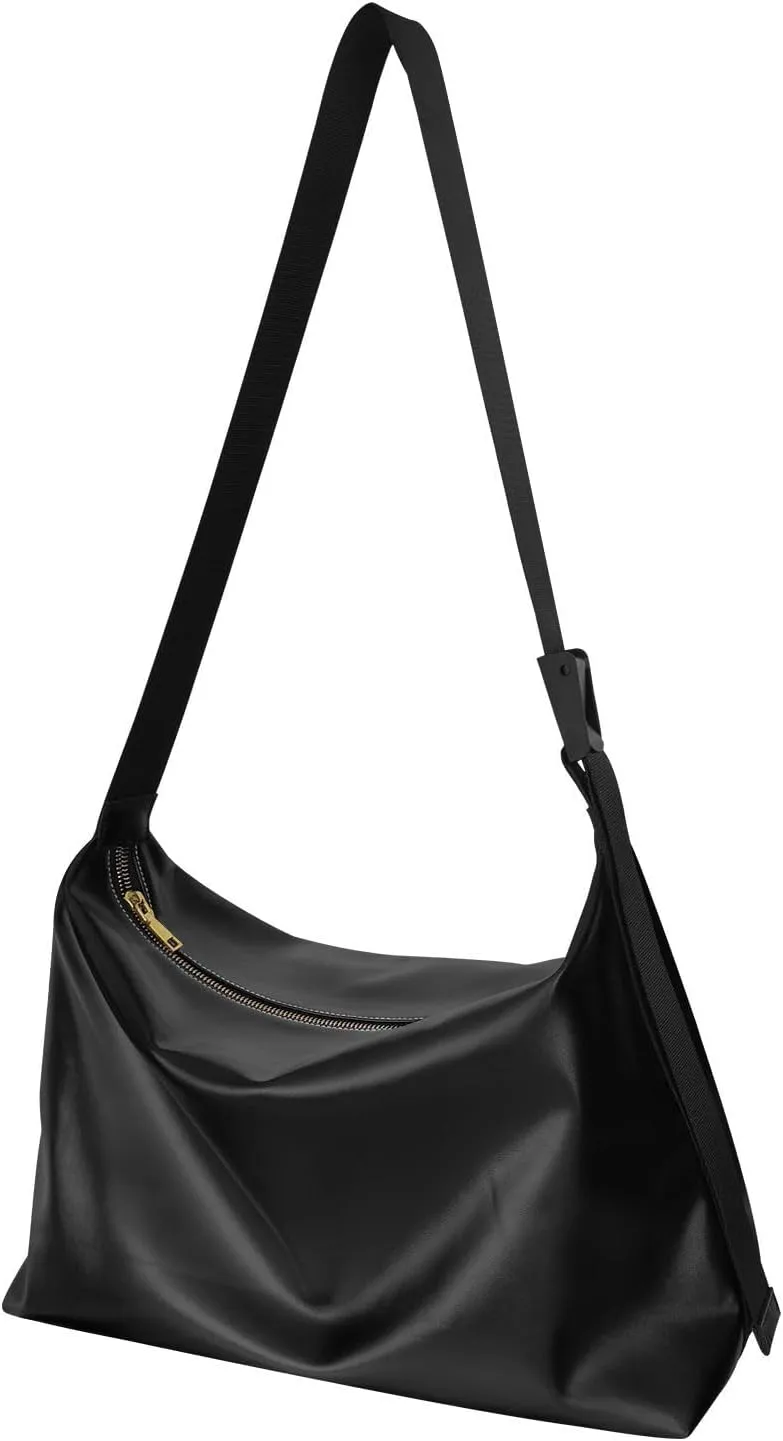 Black Crossbody Bag for Women Men with Adjustable Strap PU Leather Shoulder Hobo Purse Bag 20810
