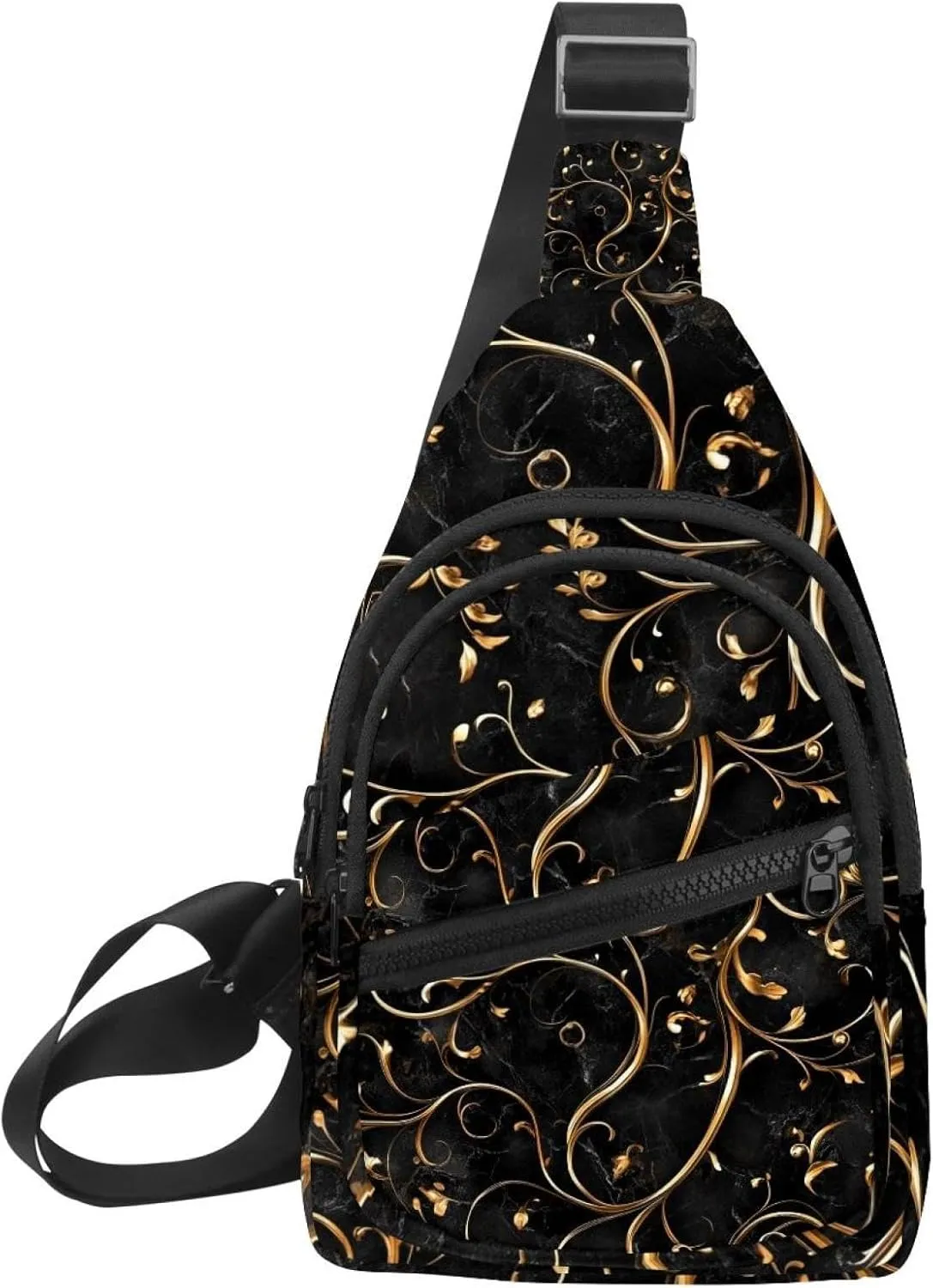 Black gold seamless pattern designs (1) Sling Bag for Women Men Crossbody Shoulder Tote Blet Bags Backpack Fanny Pack Travel Purse