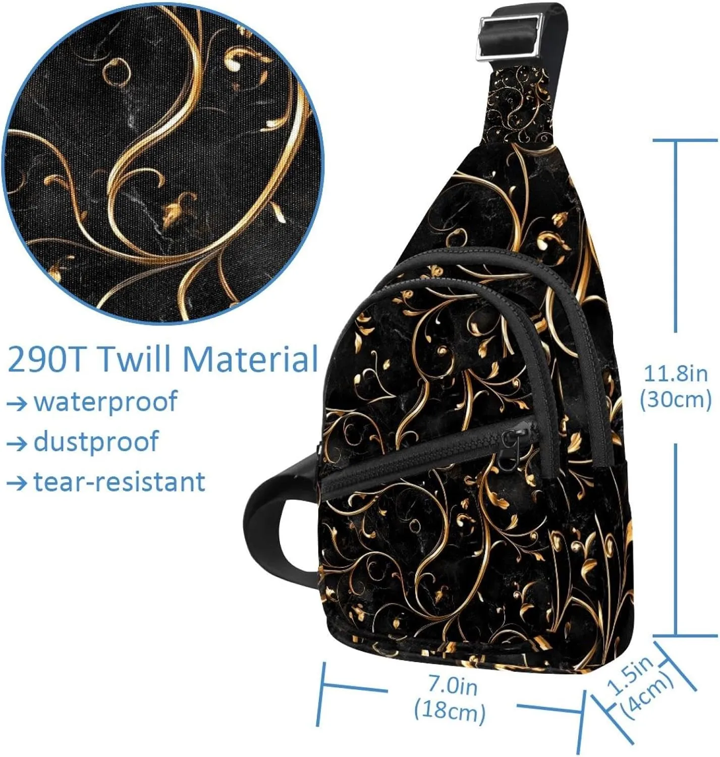 Black gold seamless pattern designs (1) Sling Bag for Women Men Crossbody Shoulder Tote Blet Bags Backpack Fanny Pack Travel Purse