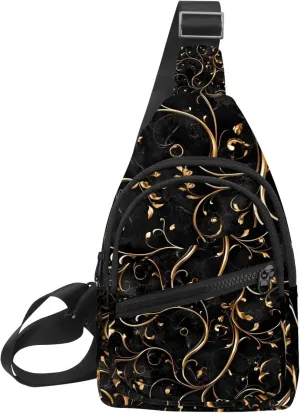 Black gold seamless pattern designs (1) Sling Bag for Women Men Crossbody Shoulder Tote Blet Bags Backpack Fanny Pack Travel Purse